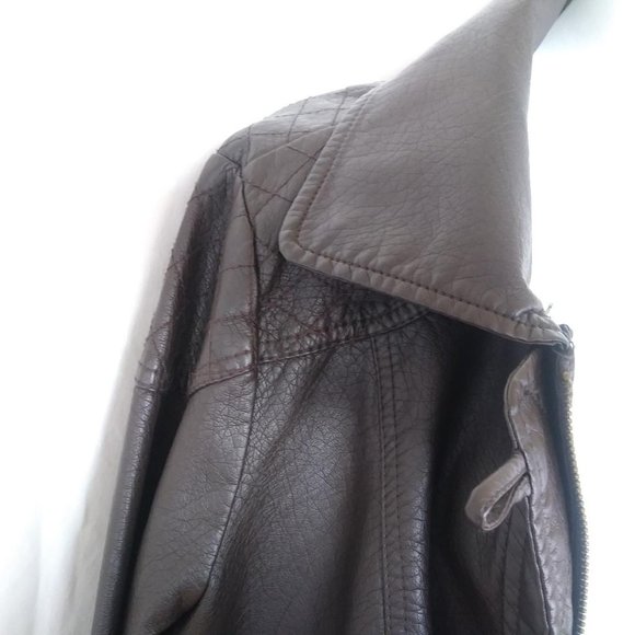 Ladies Jacket XL, Zip Bomber, Brown Faux Leather - Picture 4 of 8